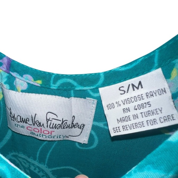 EUC Vintage Diane Von Furstenberg Teal Paisley Maxi Dress Small Medium 90s Retro - Picture 4 of 5